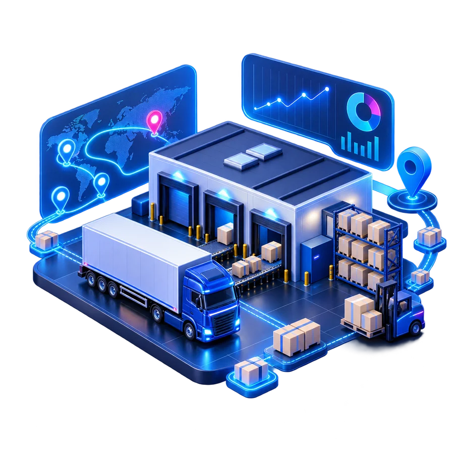3D distribution warehouse and logistics scene