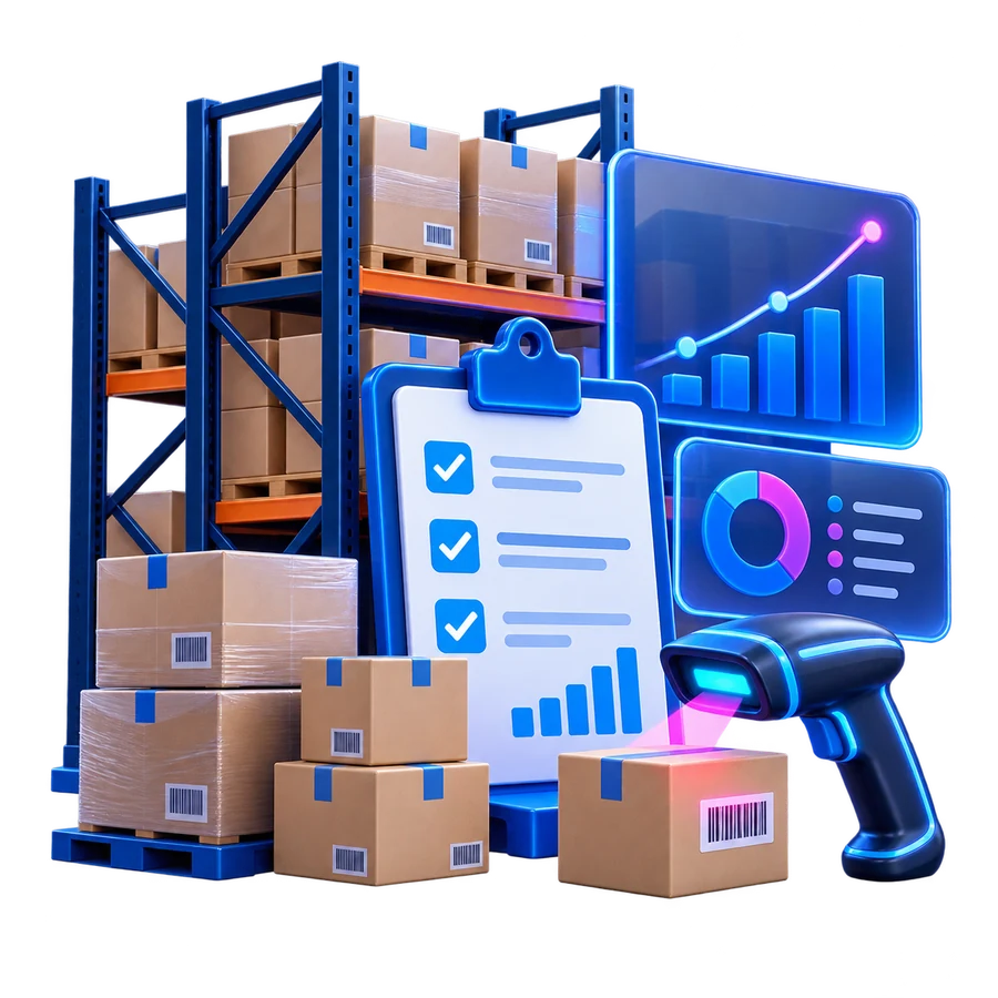 3D wholesale warehouse and order scene